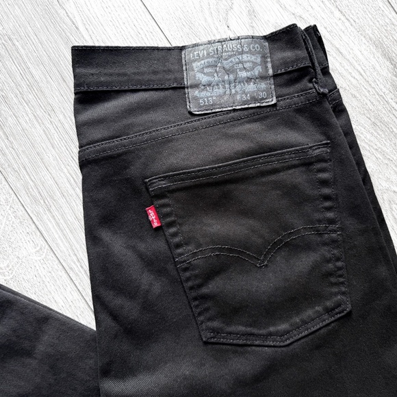 Levis 513 Jeans Mens 34x30 Black Slim Straight American Stretch Dark Wash Denim - Picture 7 of 10